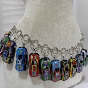 Silver Chain Belt with Colorful Car Charms